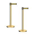 CCW Series RBB-100 - Set of 2 Stanchion Retractable Belt Barriers (9 Foot Belt, Black with Yellow Horizontal Stripe Belt with Polished Brass Post)