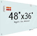 Glass Whiteboard - Glass Dry Erase Board 48" x 36" Magnetic White Board Writing Board White Boards for Walls Wall Office Home