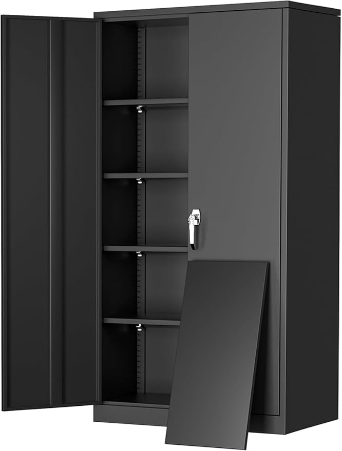 Greenvelly Metal Cabinet with Lock,72" Metal Storage Cabinet with 2 Doors and Adjustable 4 Shelves, Locking Cabinet for Home Office, Garage(36" W x 18" D)