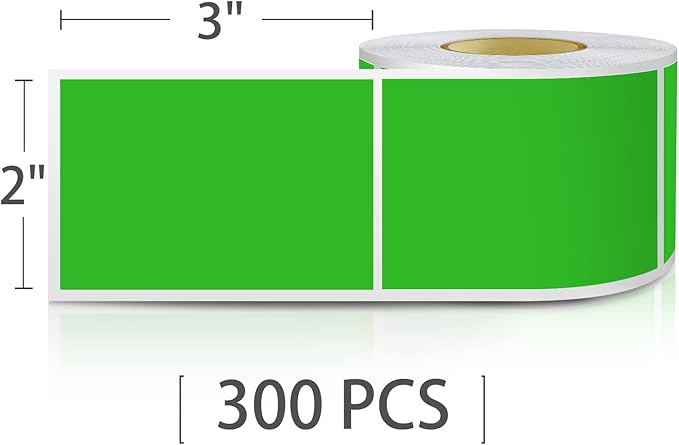 Green Rectangle Sticker Labels 3×2 Inch Vinyl Stickers Color Coding Name Tags Roll Removable Waterproof 300 per Dispenser Box
