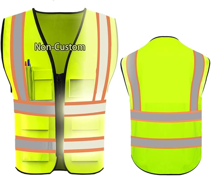YOWESHOP High Reflective Visibility Safety Vest Custom Your Logo Safety Workwear with Reflective Strips and Front Zipper