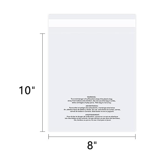 iMailer - 100 Count - 8" x 10" Clear Plastic Poly Bags with Suffocation Warning for Clothing, T-Shirt, Brochure, Prints, Handicraft Gift- Resealable Adhesive,Not Strong