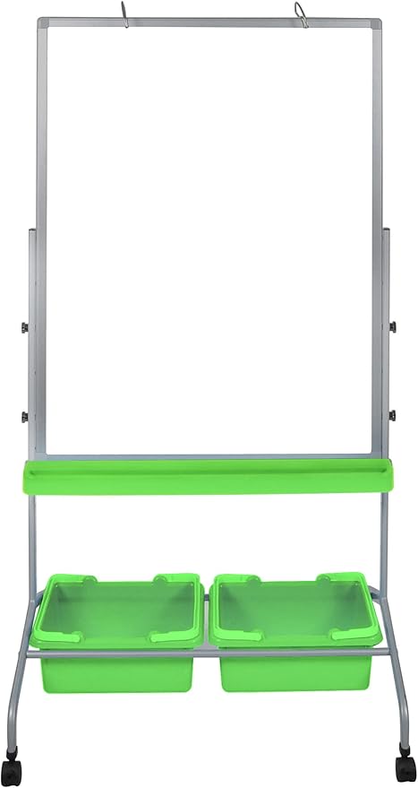 Stand Up Desk Store Mobile Whiteboard and Flipchart Easel with Storage Bins and Chart Hooks