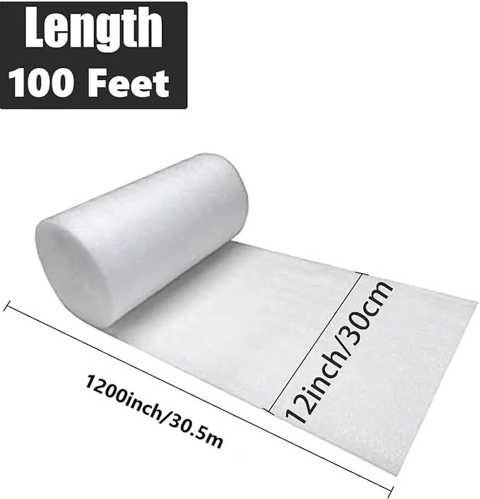 12"x 100' Foam Wrap Rolls for Moving Packing Foam Roll Packing Materials Shipping Packing Moving Supplies, Thick Cushion Packaging Wraps for Protect Glasses,Fragile Items,Dishes
