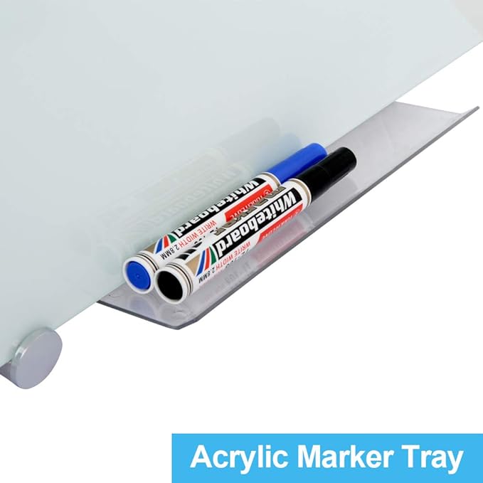 Dex Board 72" x 48" Large Glass Whiteboard Frameless Tempered Glass Dry Erase Board with Marker Tray for Interactive Office, Wall Mounted Frosted Glass Whiteboard