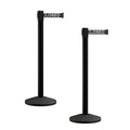 Crowd Control Warehouse CCW Series RBB-100 - Set of 2 Stanchion Retractable Belt Barriers - 7.5 Foot, Black"This LINE Closed" White Letters Belt with Black Post - Easy Assembly