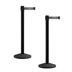 Crowd Control Warehouse CCW Series RBB-100 - Set of 2 Stanchion Retractable Belt Barriers - 11 Foot, Black"This LINE Closed" White Letters Belt with Black Post - Easy Assembly