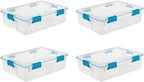 Sterilite 4-Pack Gasket Box, Weather-Resistant Storage Bins with Latching Lids, 37 Quart - Heavy-Duty Organizing Containers for Closet, Bathroom, and Office