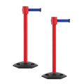 Montour Line MSR760 Set of 2 Retractable Belt Barrier Stanchion, Rubber Base, Red Post (35 ft Dark Blue Belt)