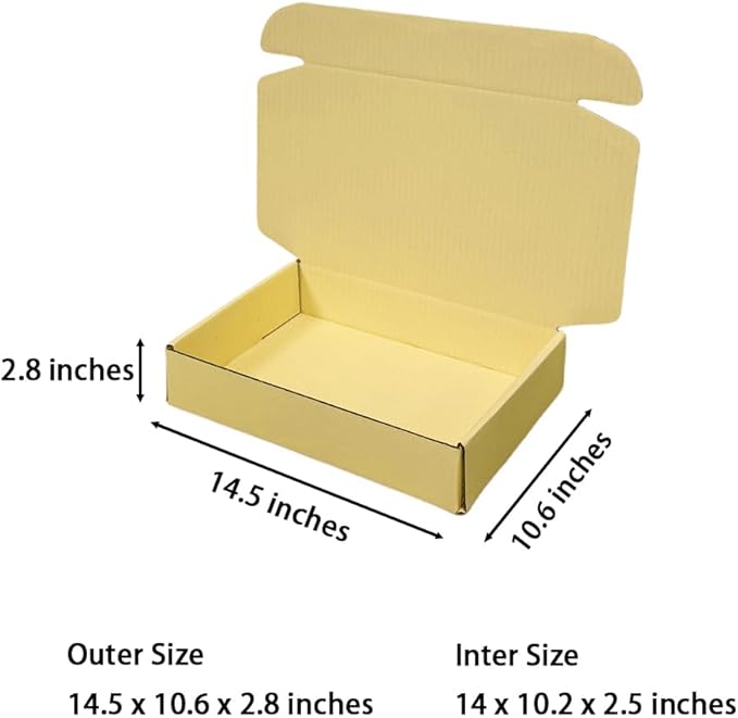 20 Pcs 14.5 x 10.6 x 2.8 inches Corrugated Cardboard Gift Boxes Recyclable Shipping Boxes for Packing Jewelry Ornament Gift Craft Packaging Supplier (Butter Yellow, 14.5 x 10.6 x 2.8")