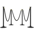 BATTIFE Plastic Stanchion Posts with Three Black Velvet Ropes and Weighted Rubber-Plastic Base, Crowd Control and Queue Management Barrier Poles for Party, Event, Red Carpet (4 Pack)