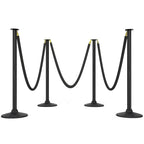 BATTIFE Plastic Stanchion Posts with Three Black Velvet Ropes and Weighted Rubber-Plastic Base, Crowd Control and Queue Management Barrier Poles for Party, Event, Red Carpet (4 Pack)
