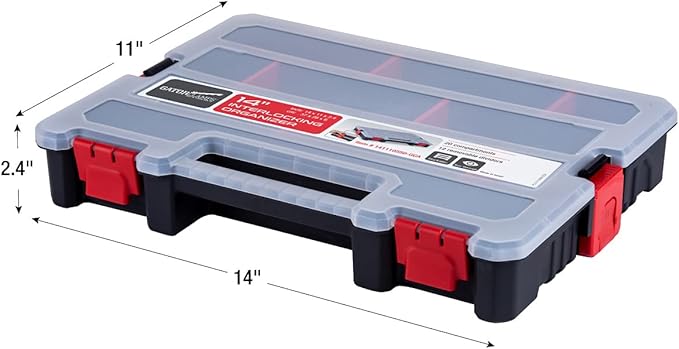 2-Pack Small Parts Organizer Box – Stackable Hardware Storage Organizer Case with 20 Compartments & Dividers – Screw, Nut, Bolt, Drill Bit Organizer for Garage, Workshop, Crafts