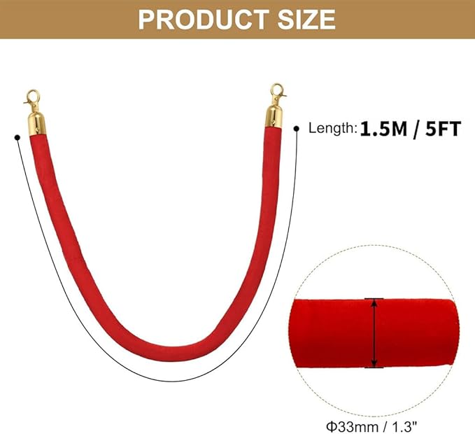 8PCS Stanchion Posts with 6 Red Velvet Ropes, Crowd Control Barriers with Weighted Base, Stainless Steel Queue Poles for Events, Parties, Museums, Red Carpet, Theaters, and Hotels
