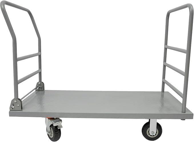 Platform Truck Cart, U Boat Cart, 48x24in 2000lbs Heavy Duty Push Dolly with Detachable Guardrail and Foldable Handle, Perfect for Schools, Restaurants, Garages, Production Lines