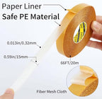 Double Sided Tape Heavy Duty, 0.59" x 66FT, Universal High Tack Strong Wall Adhesive with Fiberglass Mesh, Super Sticky Resistente Clear Tape, Easy Use Mounting Tape for School Office Home
