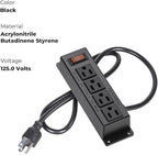 Wall Mount Power Outlet Strip, 4 Outlet Mountable Power Strip with Switch, 3ft Cord Under Desk Power Strip for Office/Industrial/Home, Flat Plug, Black