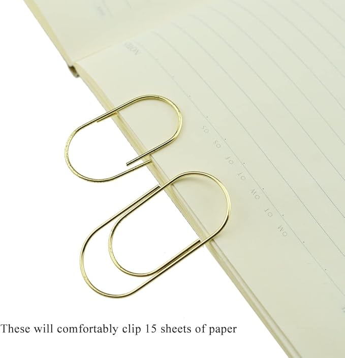 HAHIYO Paper Clips Sturdy 2 inches Length 30 Pack Wide Paperclips Heavy Duty Tight Grip Rust Proof Reusable Metal Bright Gold for Home Office School
