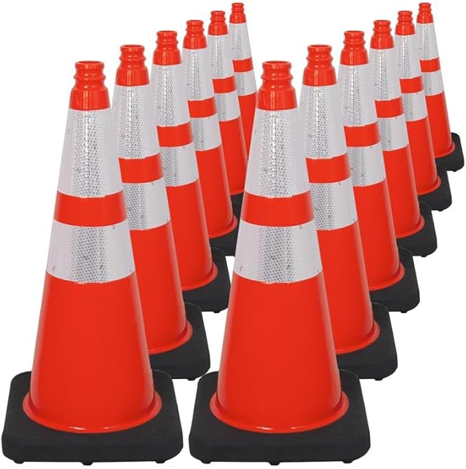 Brimar 28 Inch Traffic Cones, 12 Pack, Orange PVC Safety Cones with Black Base for Construction, Road Parking, MUTCD Approved Traffic Cones with 3M Reflective Bands, Structurally Stable Wearproof