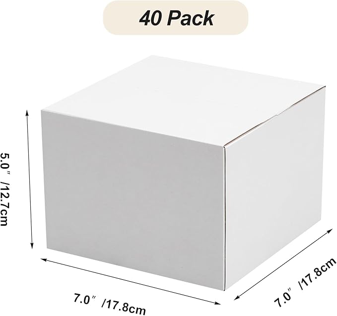 Calenzana 7x7x5 Shipping Boxes Set of 40, White Corrugated Cardboard Box for Mailing Packing Gifts Small Business