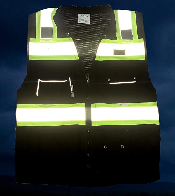 Black Safety Vest, XX-Large, Men's Professional Surveyors Vest with Zipper and Utility Pockets