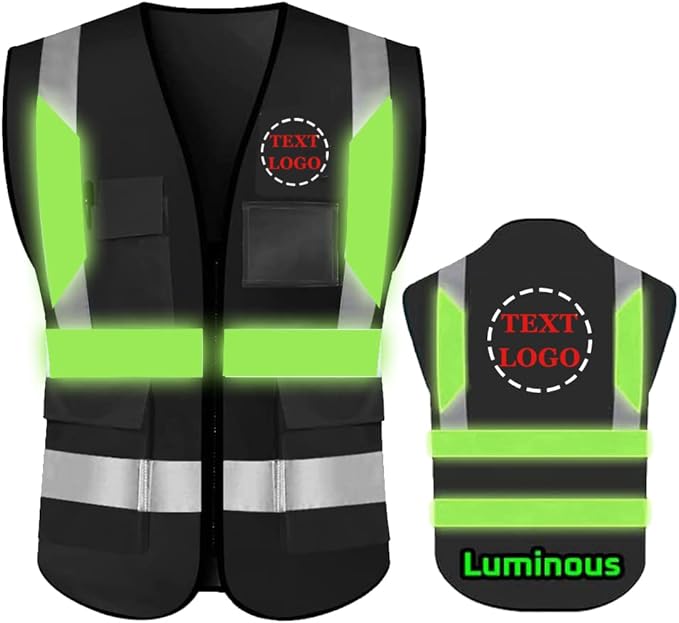 YOWESHOP High Reflective Visibility Safety Vest Custom Your Logo Safety Workwear with Reflective Strips and Front Zipper