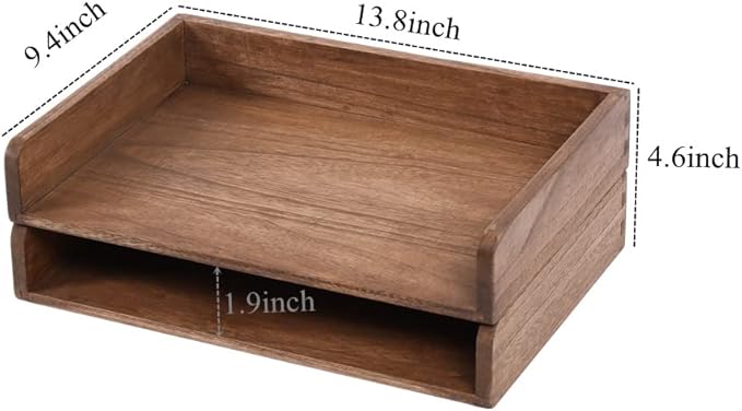 Desktop File Trays Stackable Paper Tray for Letter/A4 Size Magazine - Wood Office Document Organizer Shelf - Wooden Folder Organization Rack Desk Tray Pack of 2 Dark(2CTP-DK)