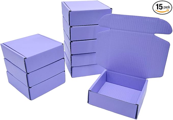 15 Pcs 4.7 x 4.7 x 1.6 Inches Mini Size Corrugated Cardboard Gift Boxes Recyclable Shipping Boxes for Packing Jewelry Ornament Gift Craft Packaging Supplier (Lavender, 4.7 x 4.7 x 1.6")
