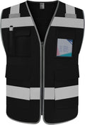 TCCFCCT High Visibility Vest 5 Pockets Reflective Safety Work Vest with High Reflective Strips, Meets ANSI/ISEA Standards, Black, XL
