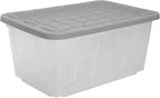 CX BLACK & YELLOW, 27-Gallon Heavy Duty Clear Storage Container & Snap-Tight Lid, Clear & Grey (14.3H x 20.6W x 30.6D), Weather-Resistant, Stackable, See-Through Organization Tote [4 Pack]