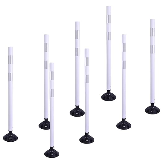 BESEA 8 Pack 36 Inch Traffic Delineator Posts with Reflective Collars White Road Cones,White Durable Flexible Safety Cones for Construction, Parking Lot, and Roadway Use