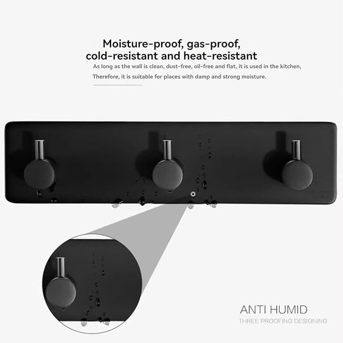 Kingdong Black Key Holder for Wall 304 Stainless Key Hooks Adhesive Key Holder Wall Mount Key Hanger with 3 Heavy Duty Hooks Key Organizer for Kitchen, Bedroom, Bathroom (Black(3 Hooks))