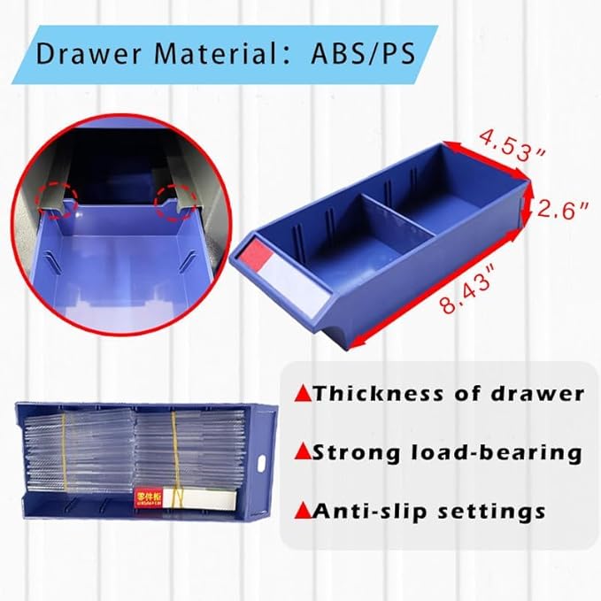 Parts Cabinet 48 Drawer Parts Drawer Storage Bolt Bins Organizer Storage Steel Tool Chest ABS/PS Material with Partitions and Labels