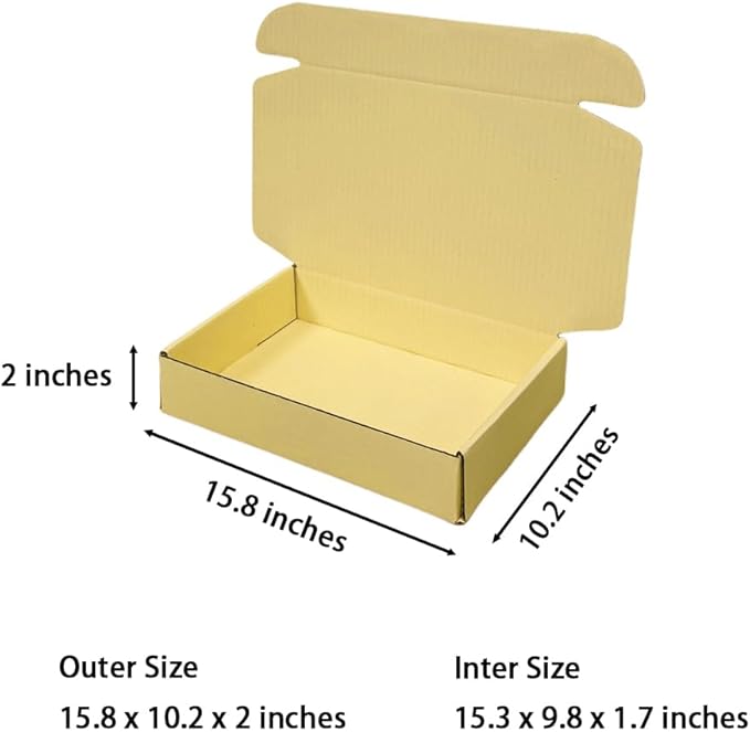 20 Pcs 15.8 x 10.2 x 2 inches Shipping Boxes for Small Business Cardboard Corrugated Mailer Boxes for Shipping Packaging Holidays Craft Gifts Giving Products (Butter Yellow, 15.8 x 10.2 x 2")