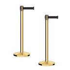 CCW Series RBB-100 - Set of 2 Stanchion Retractable Belt Barriers (11 Foot Belt, Black Belt with Polished Brass Post)