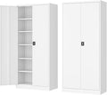 Metal Storage Cabinet-72” Tall Steel File Cabinets with Lockable Doors and Adjustable Shelves-White Steel Storage Cabinet for Kitchen, Office, Garage