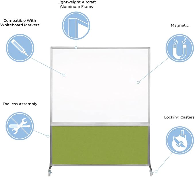 DivideWrite Mobile Whiteboard | Double Sided Dry Erase Board | Portable Office Cubicle Partition | Display for Classrooms, Conference Rooms, Meeting Areas and More | Warm Pebble 5' Wide x 6' Tall