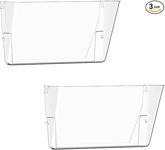 Clear Acrylic Single Pocket, Plastic Hanging Wall Mount File Holder for Office Home (Clear, 2 Pack)