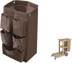 Large Capacity Waterproof Janitorial Cart Bag with 6 Brass Grommets, 25 Gallon, Brown with 5 Pockets