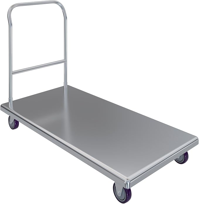 AmGood Stainless Steel Platform Cart. 24 in. Wide x 48 in. Long x 32 in. High. Push Dolly Flatbed Cart with Handle.
