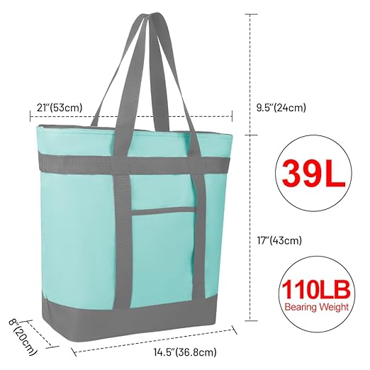 2Pk Insulated Reusable Tote Bag for Grocery Shopping for Women/Men, Pizza/Food Delivery Bag to Keep Food Cold/Hot for Professional Catering, Cooler bags for Travel/Beach/Picnic, Green