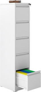 5 Drawer File Cabinet with Lock, Vertical Filing Cabinets for Home Office, Metal Storage Cabinets, Heavy Duty File Cabinet for Letter/Legal/A4/F4 Size Amssebly Required, White
