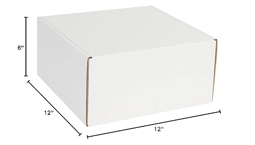 BOX USA 12" Deluxe Shipping Boxes 12"L x 12"W x 6"H, 50-Pack - White Box Mailers for Packaging, Storage, Gifts or Bulk Business Orders