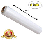 APQ 4 Rolls of Blown Hand Stretch Film 15" x 2000'. Clear Hand Stretch Wrap, 60 Gauge. Tear Resistant Residue Free Film for Moving, Shipping, Wrapping. Industrial Grade Pallet Shrink Wrap Film.