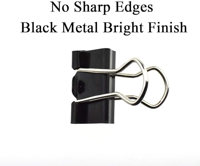 HAHIYO Binder Clips Paper Clamps Spring Steel Sturdy Small 0.75 inches Width 0.28 Inch Capacity No Sharp Edges Heavy Duty Tight Grip Reusable Black Metal Bright Finish for Home Office School 30 Pack