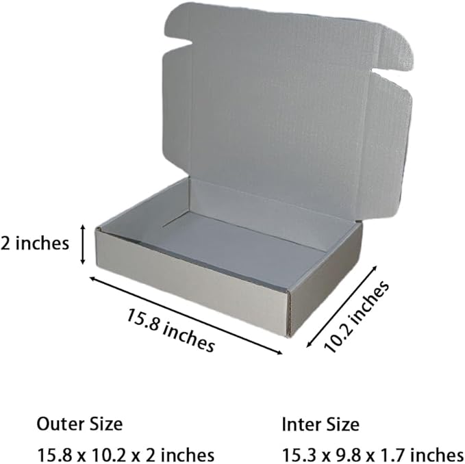 20 Pcs 15.8 x 10.2 x 2 inches Shipping Boxes for Small Business Cardboard Corrugated Mailer Boxes for Shipping Packaging Holidays Craft Gifts Giving Products (Silver, 15.8 x 10.2 x 2")