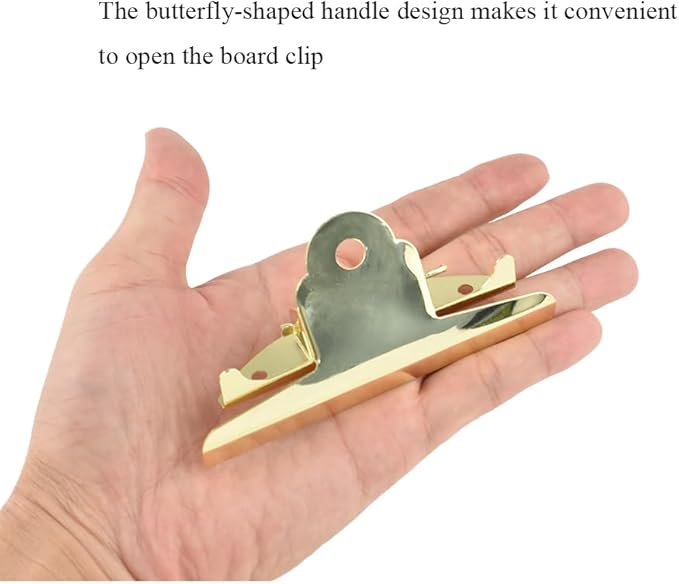HAHIYO 3.94 Inches Metal Gold Clipboard Clips Butterfly-Shaped Clipboard Hardware Secure Grip Mountable Sturdy Springs with Rivets Document File Wood Plastic Clips Board for Office School Home, 3P