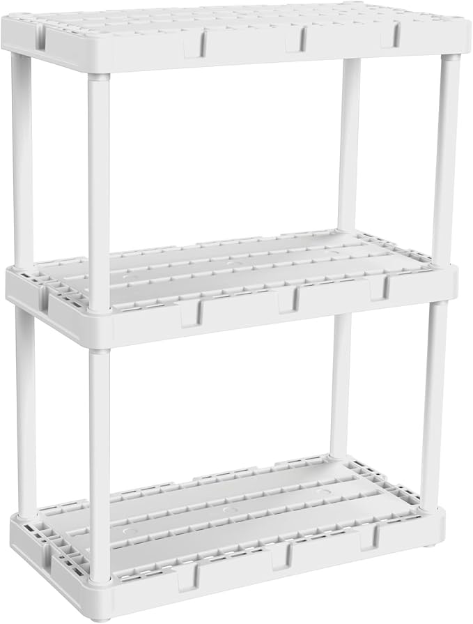 Gracious Living 3 Shelf Knect-A-Shelf Solid Light Duty Storage Unit 12 x 24 x 33 Organizer for Home, Garage, Basement & Laundry, White