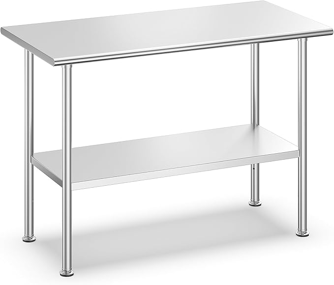 Stainless Steel Prep Table for Work, 24 * 48 Inch, High Load Bearing with Undershelf for Outdoor, Restaurants, Workshops, Kitchens, Garages and Gardens