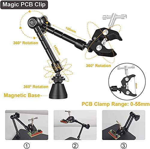 Helping Hands Magnetic Soldering Clamp with 2.16-inch Jaw Opening, Super Clamp with 1/4 and 3/8 Thread, Flexible Articulating Arms with Clamps, Magnetic PCB Clip for Heat Gun Repairing DIY Work